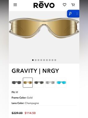 NWOT Revo Gravity NRGY Gold Shield Sunglasses with Champagne Lenses